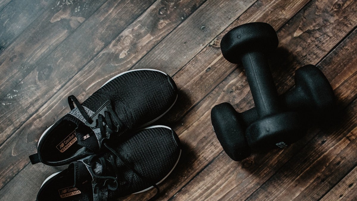 pair of black running shoes